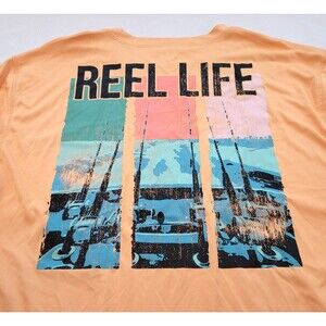 Reel Life Mens XL Orange Performance UPF Fishing Shirt Long Sleeve Sun Beach